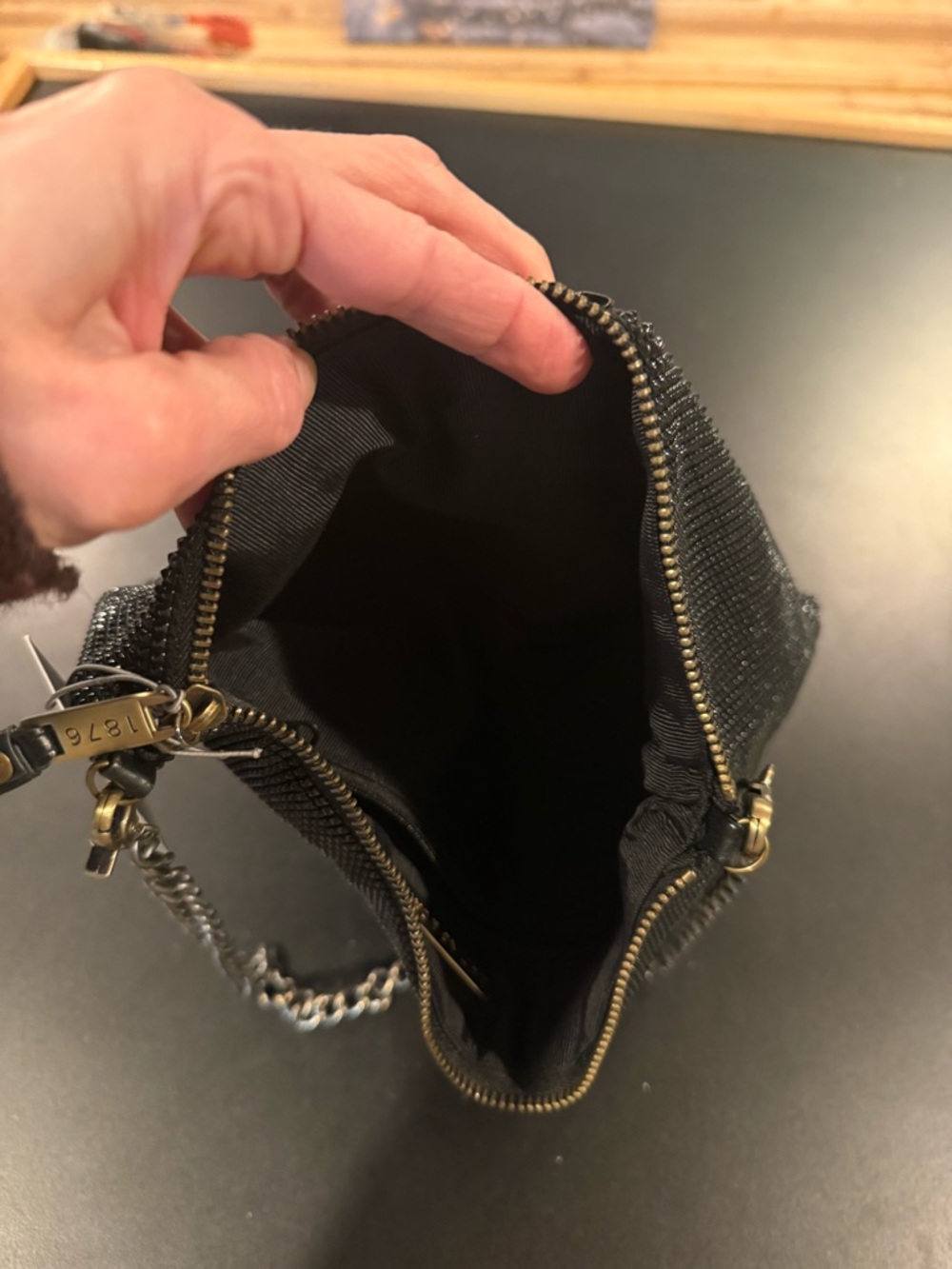 Beaded Black Crossbody with Gold Accent - Whiting and Davis - Picture 3 of 4
